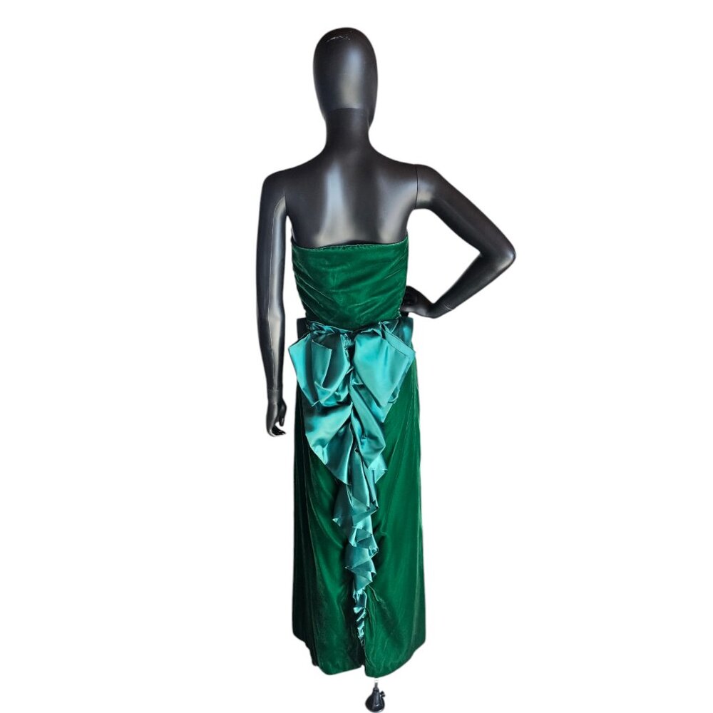 Vintage Green Velvet Strapless Satin Back Detail Party Dress - Picture 9 of 10
